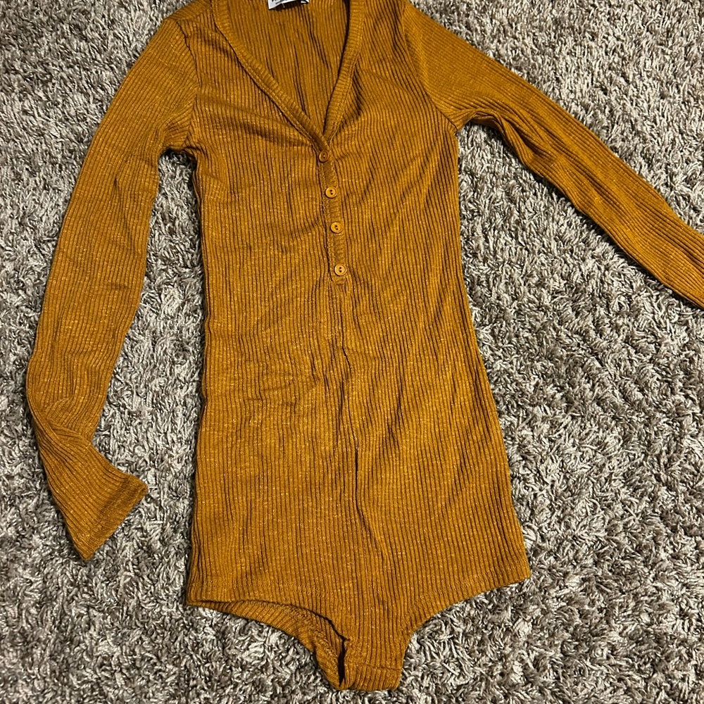 Fashion Nova Mustard Ribbed Bodysuit